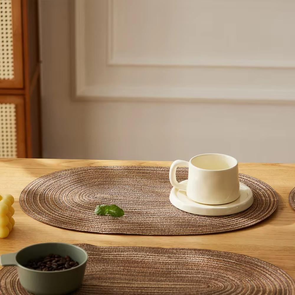 2pcs Washable Boho Oval Braided Placemat Hand-woven Heat Insulation Pad  Dining Table