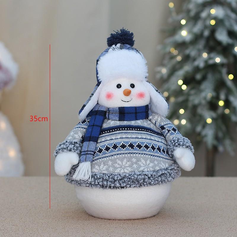 Blue Fabric Snowman Decorative Figurine Christmas Tabletop Window Display Ornament Holiday Home Decoration