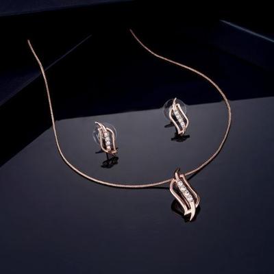American Diamond Pendant Set Rose Gold Plated For Women
