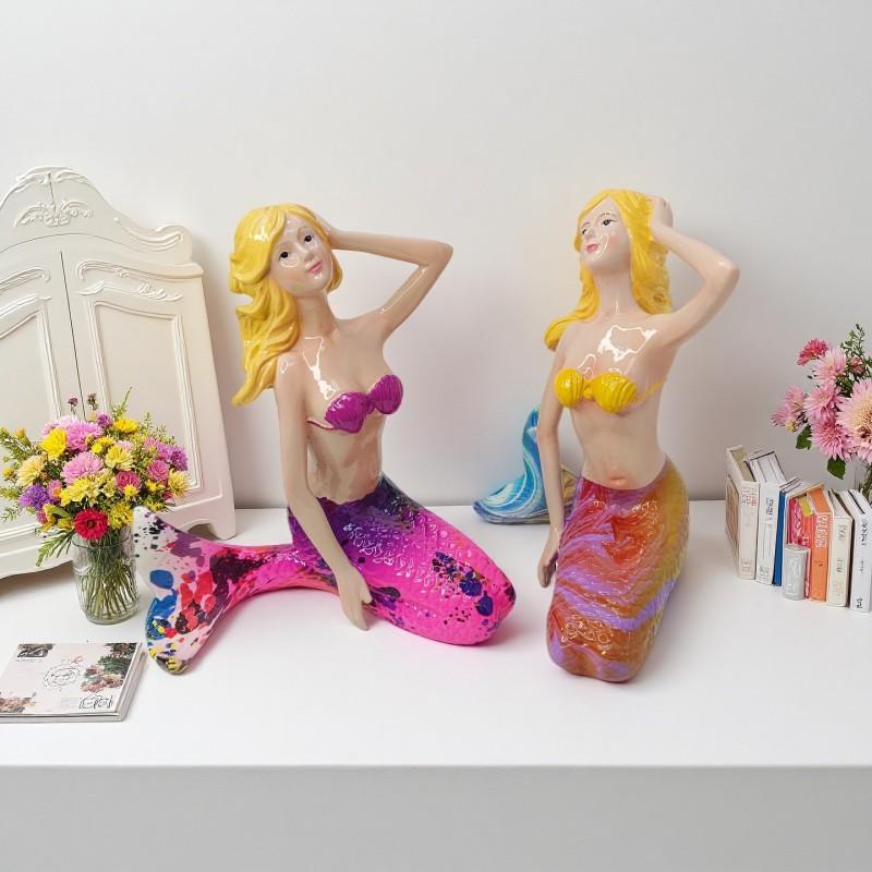 Mermaid Princess Figurine Set Entryway TV Stand Decor Resin Cartoon Ornament Gift Kids Home Living Room Holiday