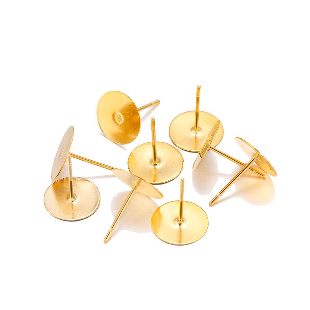 Gold Stainless Steel DIY Earring Studs with Notched Pins & Flat Bottom Backs