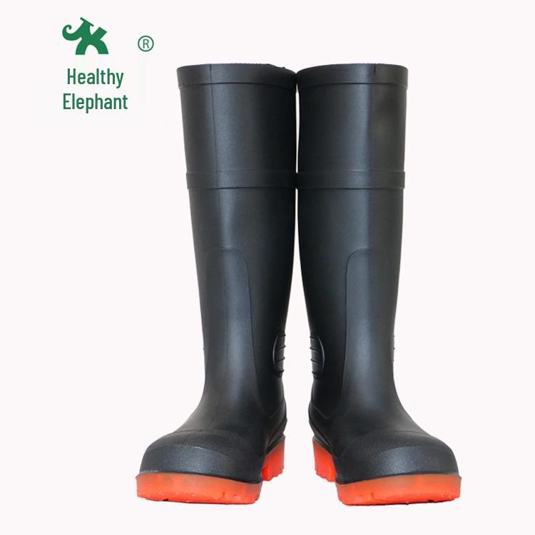 Men's Steel Toe and Sole Rain Boots, Anti-Smash, Anti-Puncture, Thickened Rubber for Labor Protection.