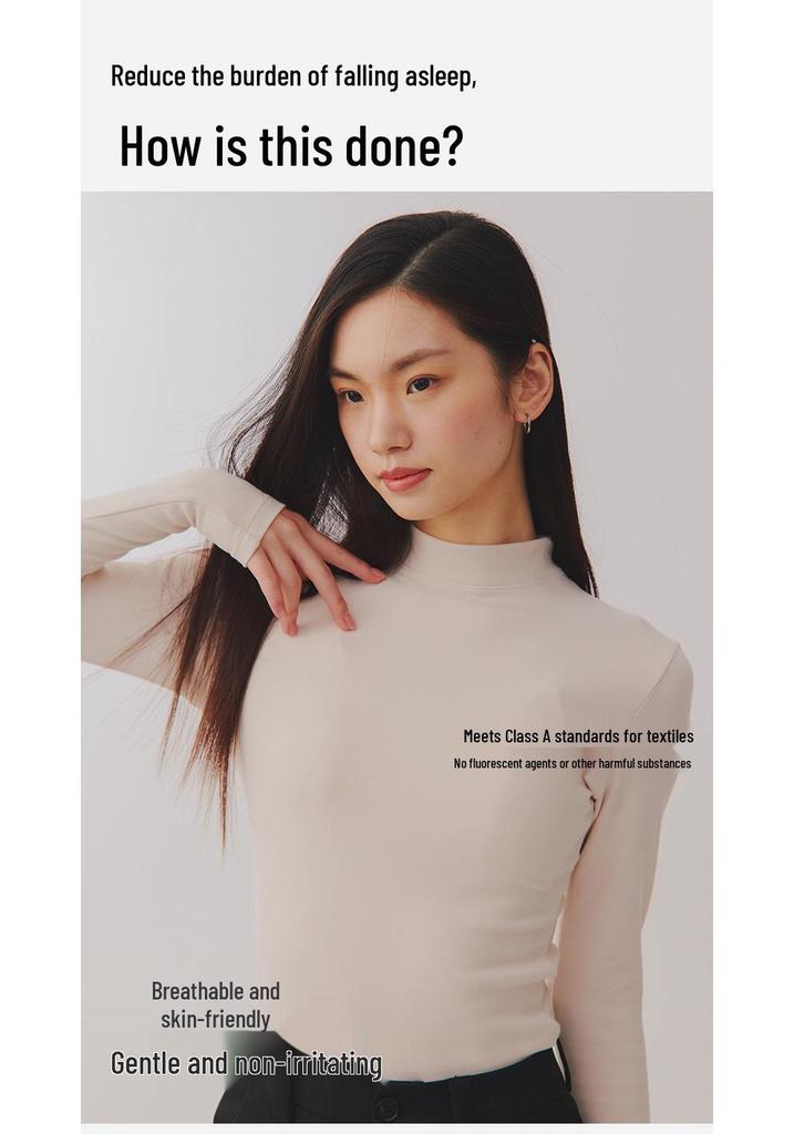 2025 Damen Mid-Neck Reines Baumwoll Herbst Thermotop, 280g Verdickt Gebürstet, Enganliegende Unterwäsche