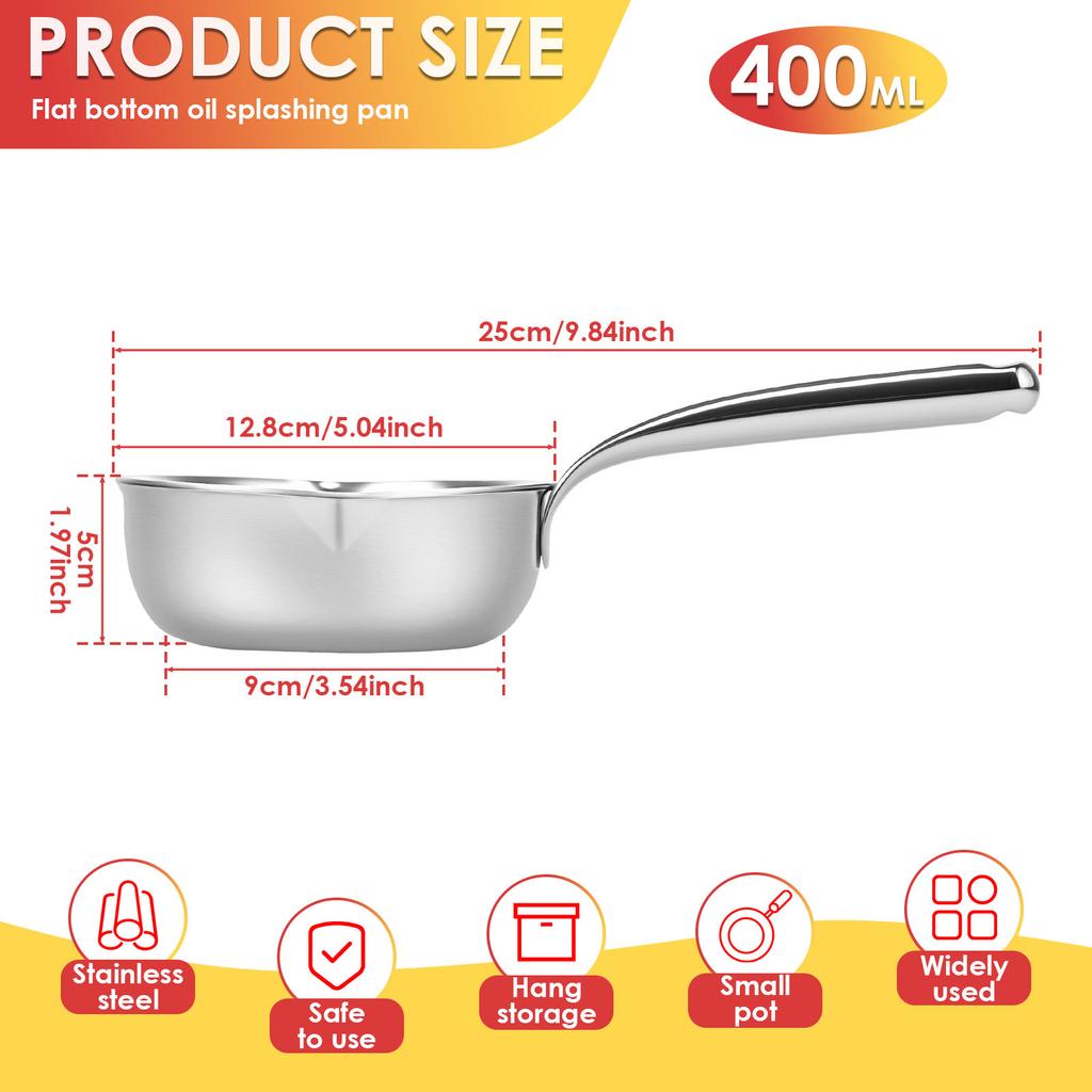 Stainless Steel Hot Oil Pot Non-Stick Sauce Pan Soup Pot with Pour Spout Milk Saucepan Cooking Boiling Butter Warmer Heat Pans