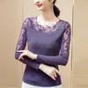 Women's Embroidered Mesh Long-Sleeve Round Neck Top