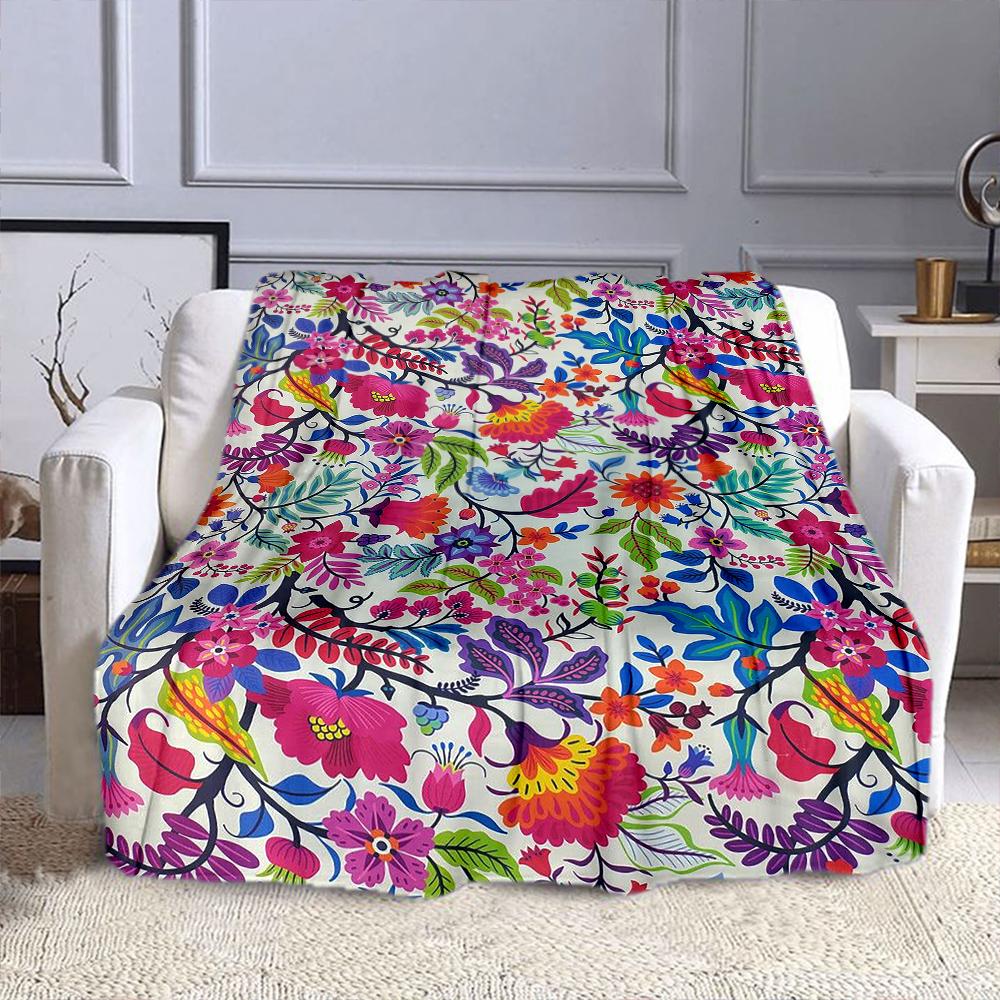 Colorful Floral Pattern Design Patterned Flannel Blanket Perfect for the Bedroom Living Room, Sofa, or a Little Nap