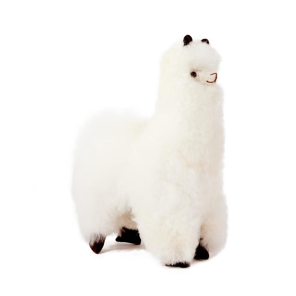 INJOI Plush Alpaca, Soft and Fluffy, Handmade, Rare, Natural Alpaca Fur, Perfect Gift for Anniversaries and Special Occasions (30cm, White, A1007)