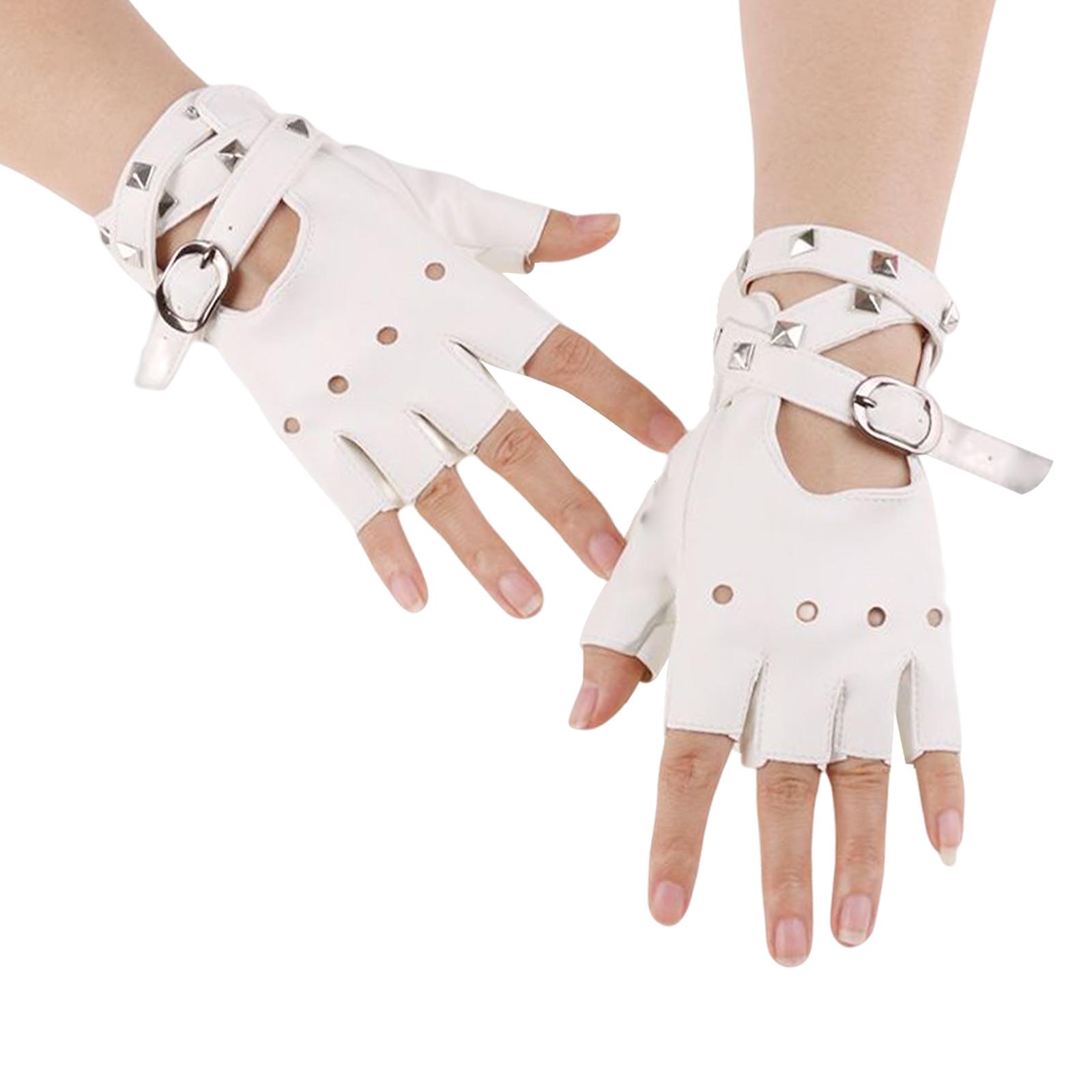 Half Finger Gloves, Stylish Fingerless Gloves Leather Gloves белый
