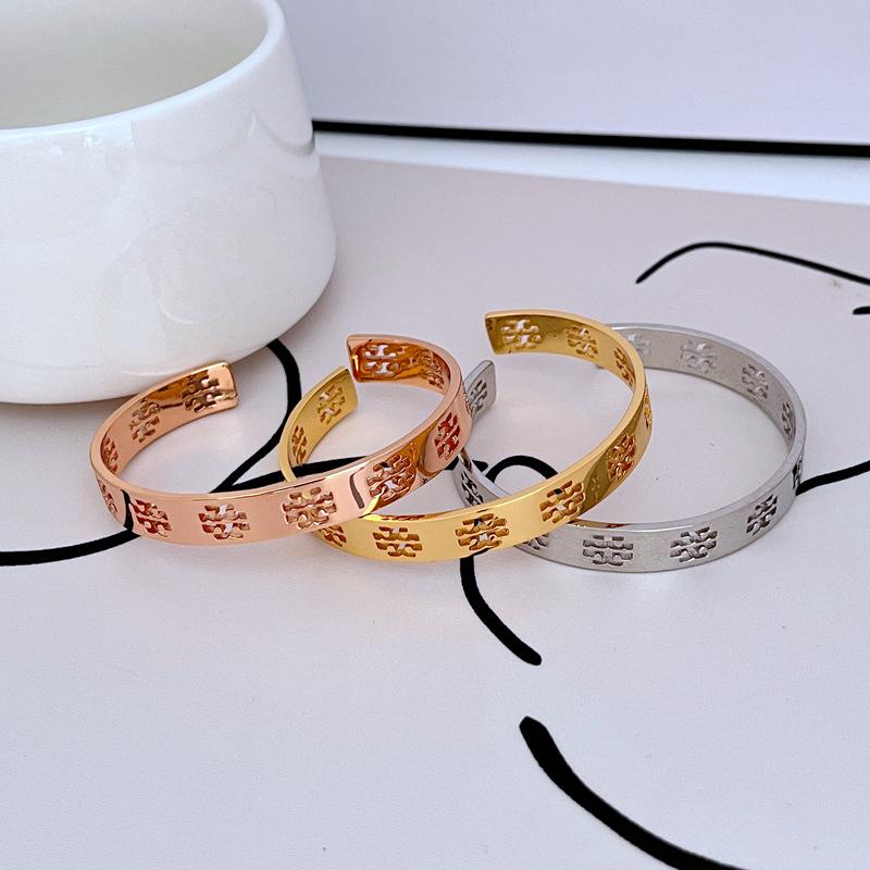 Chic European & American Luxury Metal Bangle with Hollow English Letters