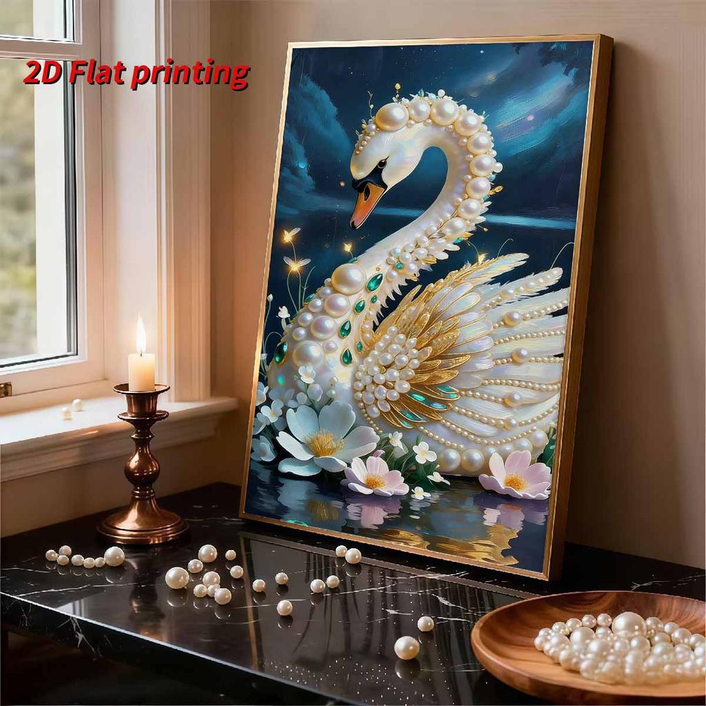 5D DIY Frameless Pearl Painting Swan Pattern Painting Kit, Suitable for Home Living Room Bedroom and Other Wall Decoration Art Paintings