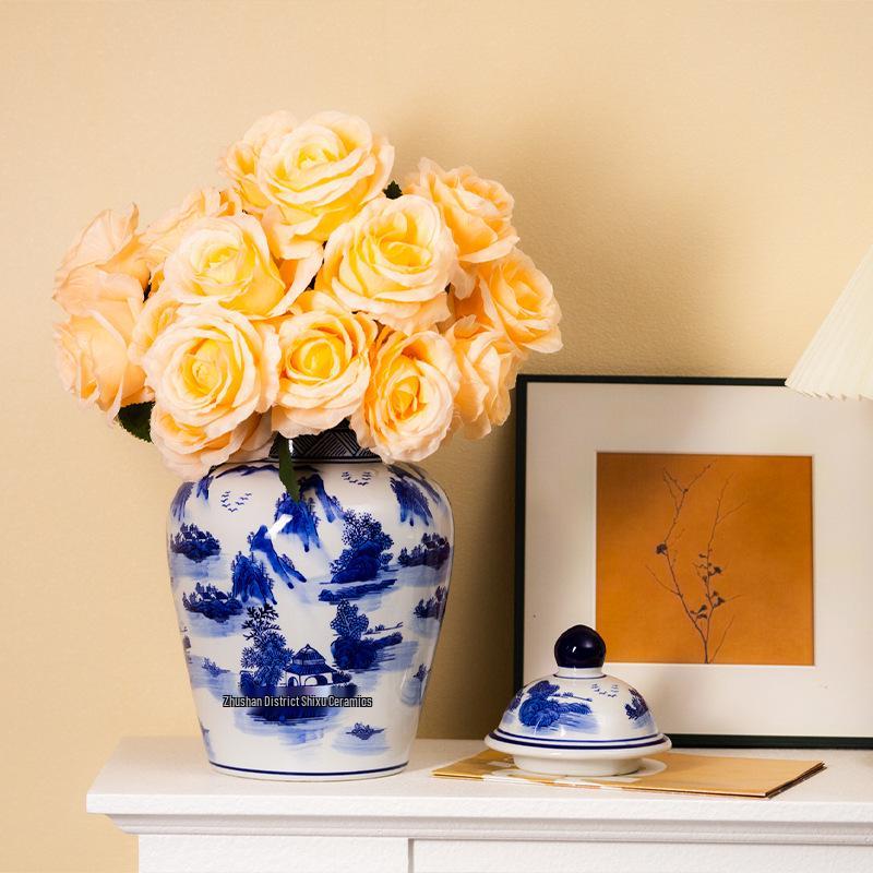 Blue and White Porcelain Antique Vase: Chinese Ornamental Jar for Home or Study Display