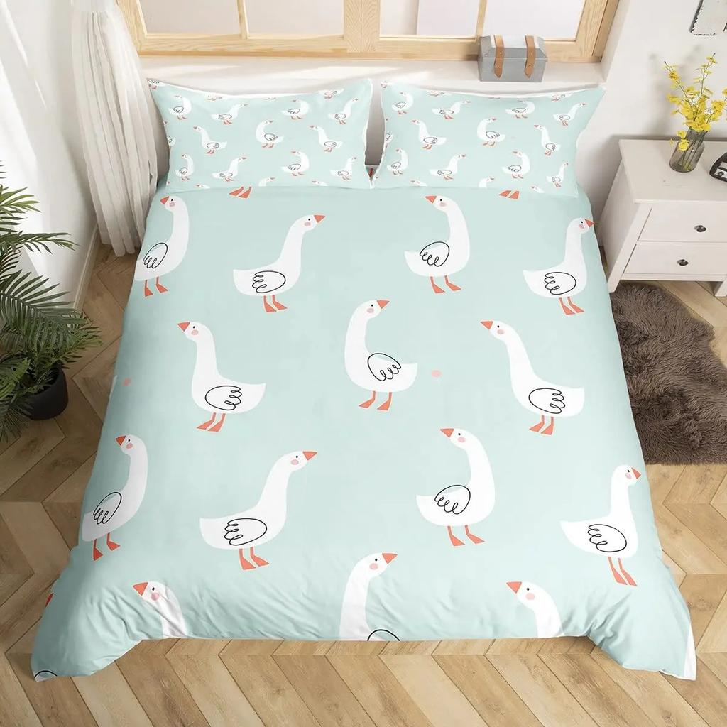 Colorful Duck Bedding Set Kids Cartoon Ducks Duvet Cover Graffiti Rustic Animal Comforter Cover Farmhouse Animal Quilt Cover