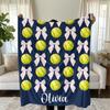 Softball and Bows Velveteen Blanket, Personalized Team Gift
