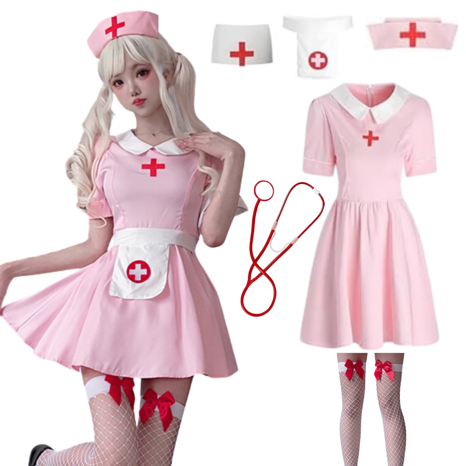 

Женское розовое платье медсестры Milky Time для косплея на Хэллоуин (Размер M)