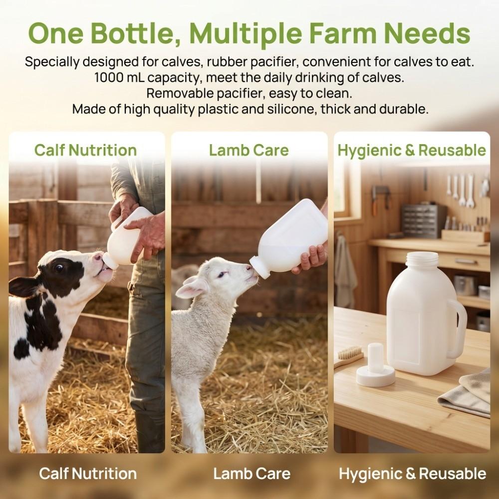 2Pcs Easy Cleaning 1L Capacity Calf Feeding Bottle Durable White Calf Nursing Bottle Feeding Bottle Daily Drinking
