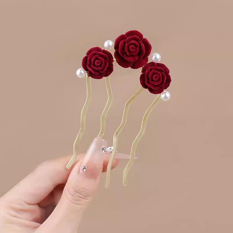 Ancient Style New Year Flower U-Shaped Hairpin For Women Girls High-End Elegant Hairpin Versatile Hair Accessories Gifts