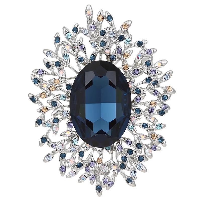 Luxurious Sea Heart Blue Brooch, High-end Women's Exquisite and Elegant Crystal Brooch, Niche Design Sense Brooch
