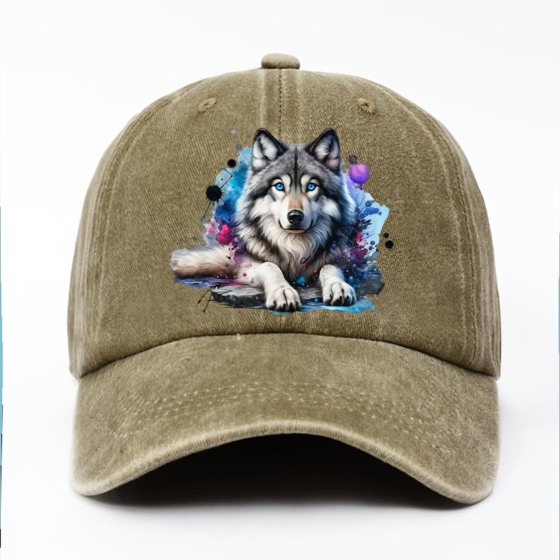 Watercolor Wolf Print Baseball Cap Adult Casual Cotton Adjustable Snapback Unisex Streetwear Hat