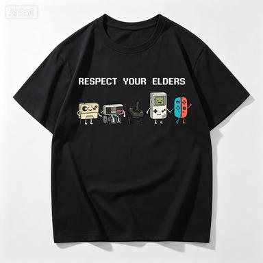 Vintage Respect Your Elders T Shirt Old Controller Tshirt Retro Funny Grandpa Gamer Tshirt Gaming Tees Oneck Loose Clothes