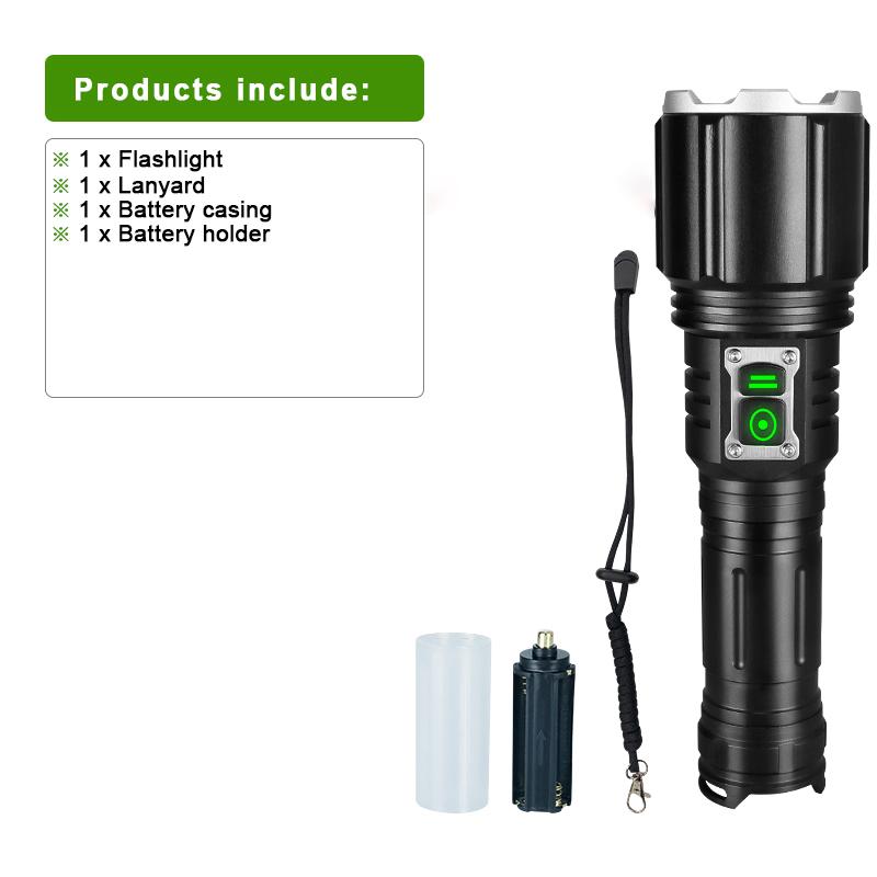 

Фонарик с дальним выстрелом 1200 м XHP360 Мощный фонарь с 6 режимами и возможностью увеличения яркости Фонарь с функцией самозащиты Водонепроницаемый фонарик A-Flashlight