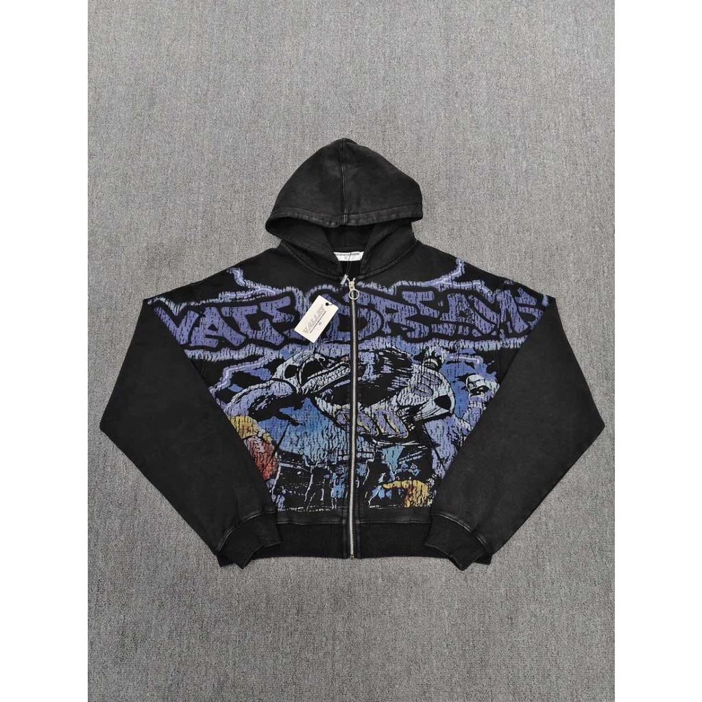 FolwStreet Streetwear Druck Y2K Kapuzenpullover Herren Damen Reißverschlusstasche Kapuzenpullover