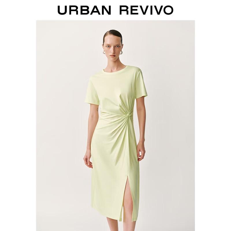 

UR 2025 Women s Simple Casual Knot Slit Short Sleeve Dress XS