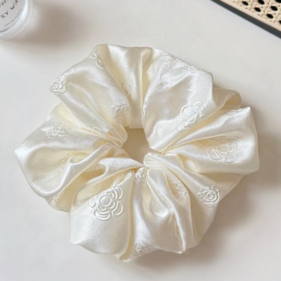 Elástico de Cabelo Feminino Cor Pura Estampa de Camélia Alta Elasticidade Corda de Cabelo Cetim Liso Scrunchy de Cabelo Acessório de Cabelo Sem Danos