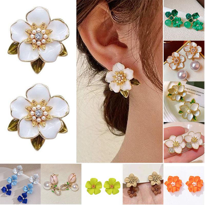 925 Silver Needle Crystal Pearl Leaf Flower Earrings For Women Jewelry Trending New Fresh Rural Style Stud Earrings Gift