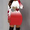 2025 Herbst und Winter Neu 3D Liebesmuster Druck und Färbung Damenmode Langärmeliges Rundhals Hüftbetontes Kleid Valentinstag Limited
