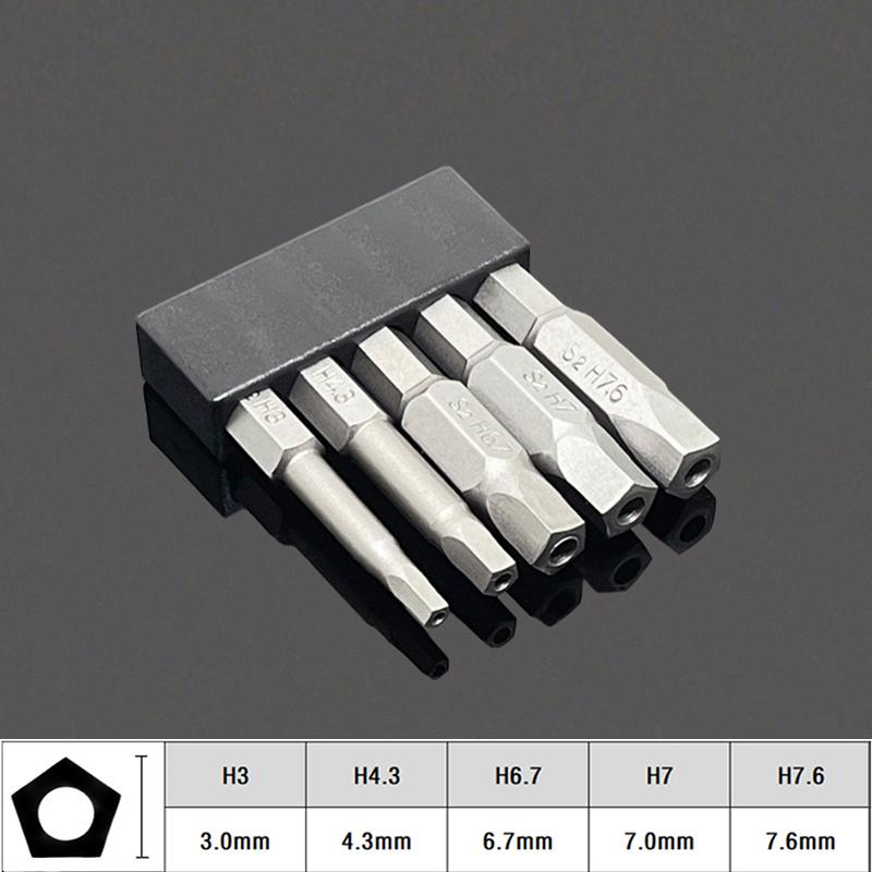 Set de biți magnetici pentagonali cu gaură Hex 1/4" Oțel S2 50mm Security Torx Biți de găurit Cheie cu clichet Unelte de mână