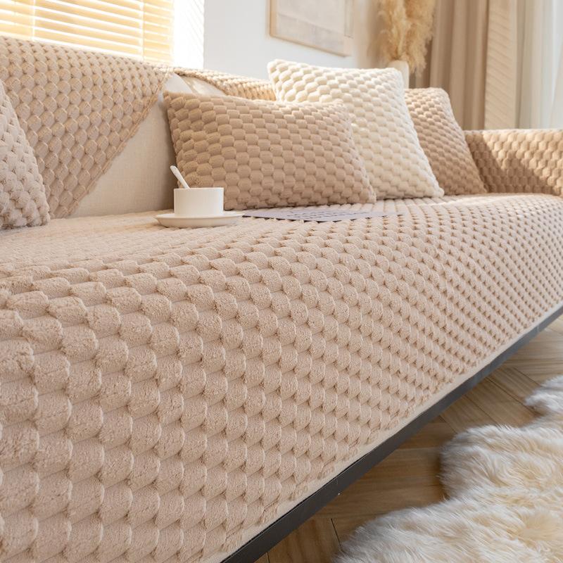 Stroking Cats Sofa Cushion Winter Thickened Non-Slip Plush Seat Cushion Modern Simple Beige Sofa Cover Towel Cover Cloth Winter