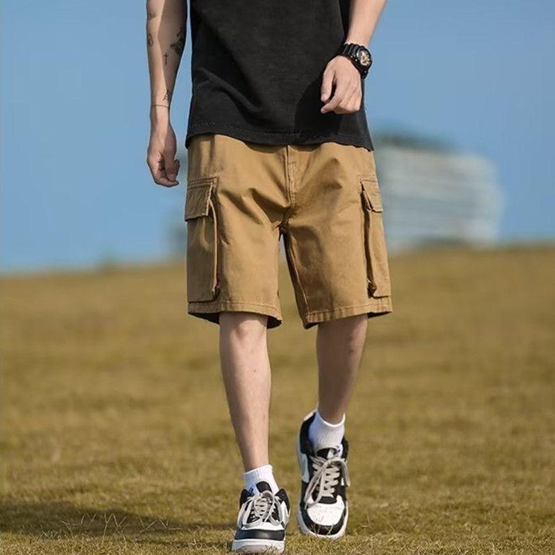 

Men s Cargo Shorts Side Pockets Elastic Waist Casual Outdoor Loose Fashion M коричневий