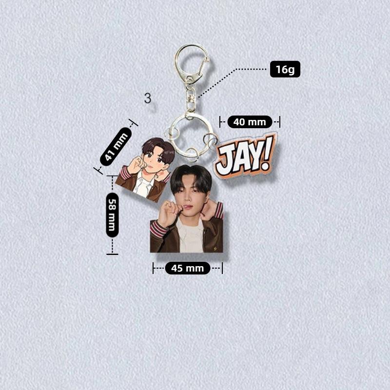 ENHYPEN Triple-Charm Acrylic Keychain, Idol Photo + Matching Cartoon + Nameplate Bag Pendant, Engene Fans Kpop Collectible Accessory
