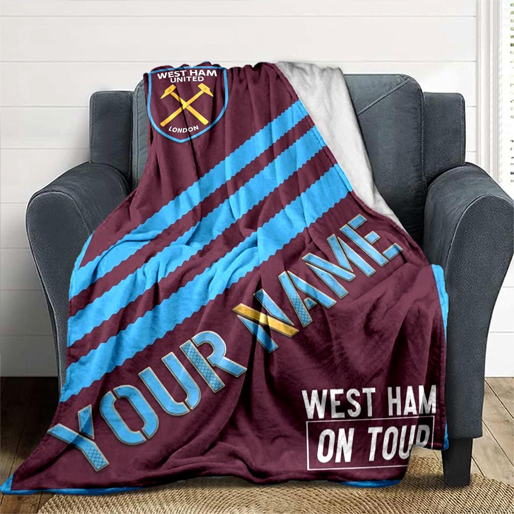 Name Custom West Ham United FC Print Flannel Blanket High Quality Warm Comfortable Cover for All Seasons Perfect for Gifts Home Decor