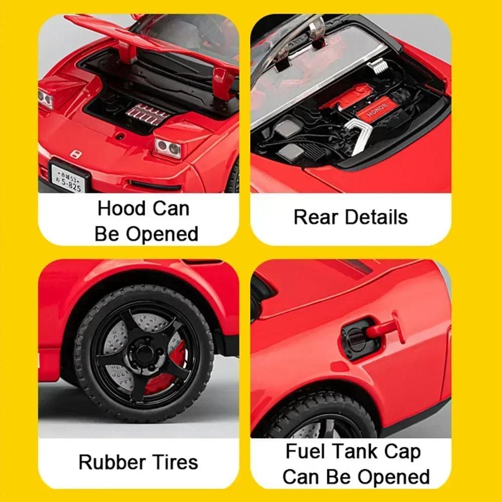 1:22 Honda Acura NSX NA1 Alloy Supercar Model Toys Diecast Christmas Vehices Doors Opened Sound Light Pull Back Collection Gifts ajk256