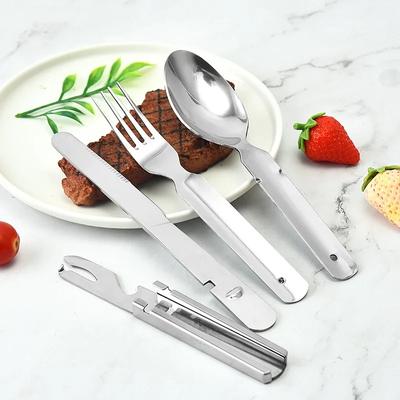 Hot Stainless Steel Portable Outdoor Camping Multi-functional Combination Cutlery Knife and Fork Set Military Fan Fork and Spoon