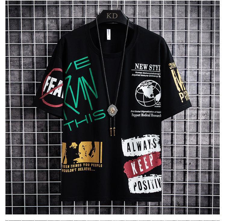 Męska Koszulka Hip Hop Okrągły Dekolt Sportowa Krótki Rękaw Oddychająca Indywidualny Nadruk Litery Luźna Męskie Letnie Top