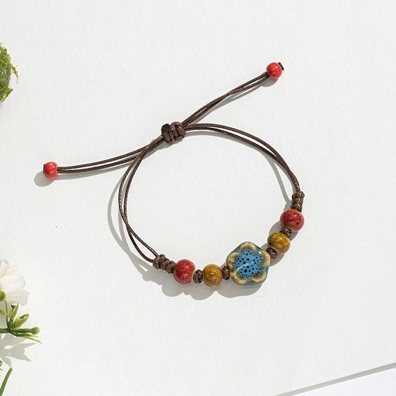 Retro Ethnic Style Ceramic Bracelet - Chinese-style Colorful Porcelain Beads Woven Bracelet
