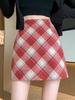 Women's Retro Wool Plaid A-line Skirt - High Waist, Slimming, Anti-exposure, Hip-hugging, Short Korean Style for Autumn/Winter