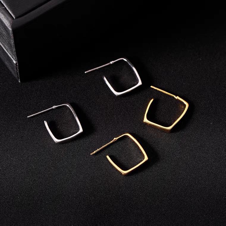 Chic Geometric Square Stud Earrings: Korean Style, Fashionable, Layered Design for Women