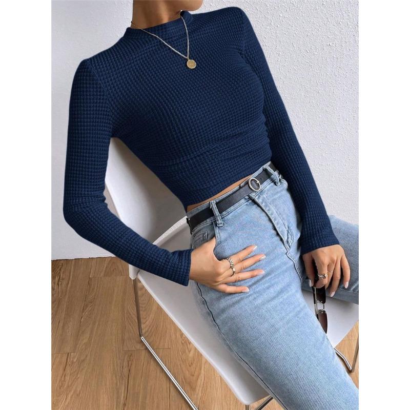 Vielseitiges Slim-Fit Damen-T-Shirt mit Karomuster und langen Ärmeln