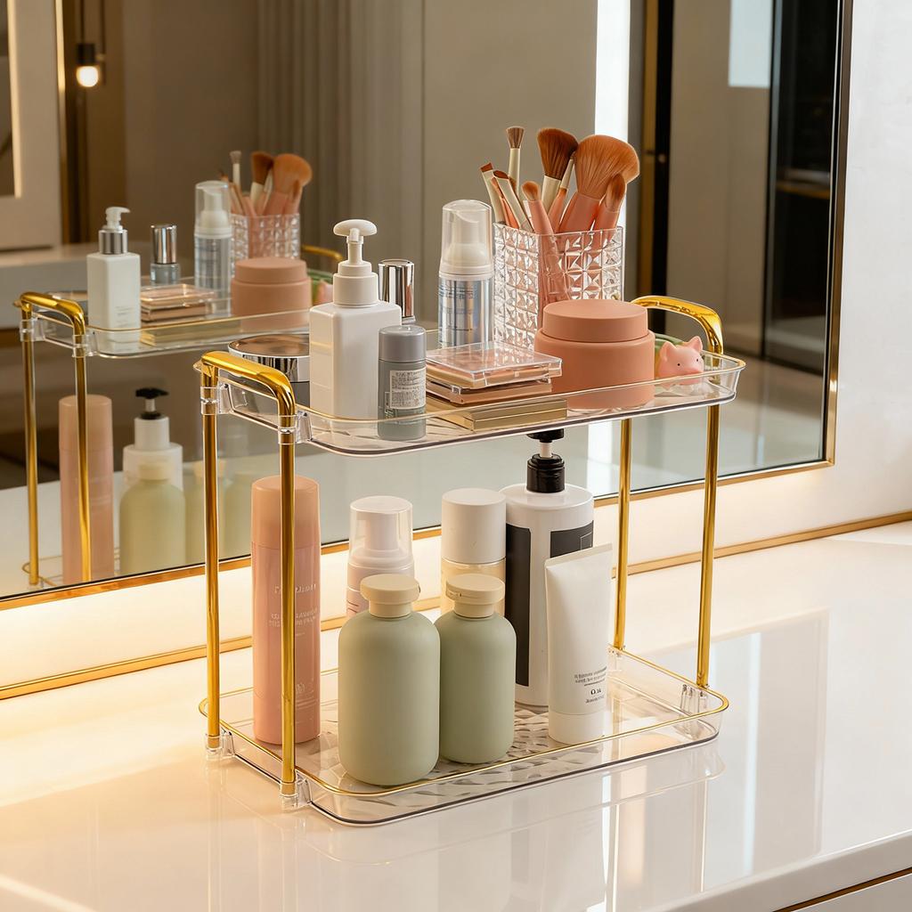  2/3 Tiers Desktop Plastic Storage Rack Large Capacity Makeup Organizer Skin Care Perfume Storage Holder For Bathroom