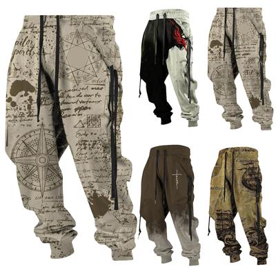Men's Printed Casual Sports Pants Men's Fashion Lace-Up Fleece Sports Pants