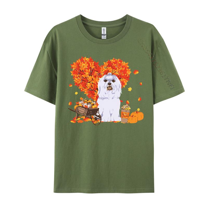 Maltese Autumn Tree Fall Leaves Pumpkin Tshirt Cotton Unisexs Tops Shirts Brand New Top Tshirts Brand Clothing