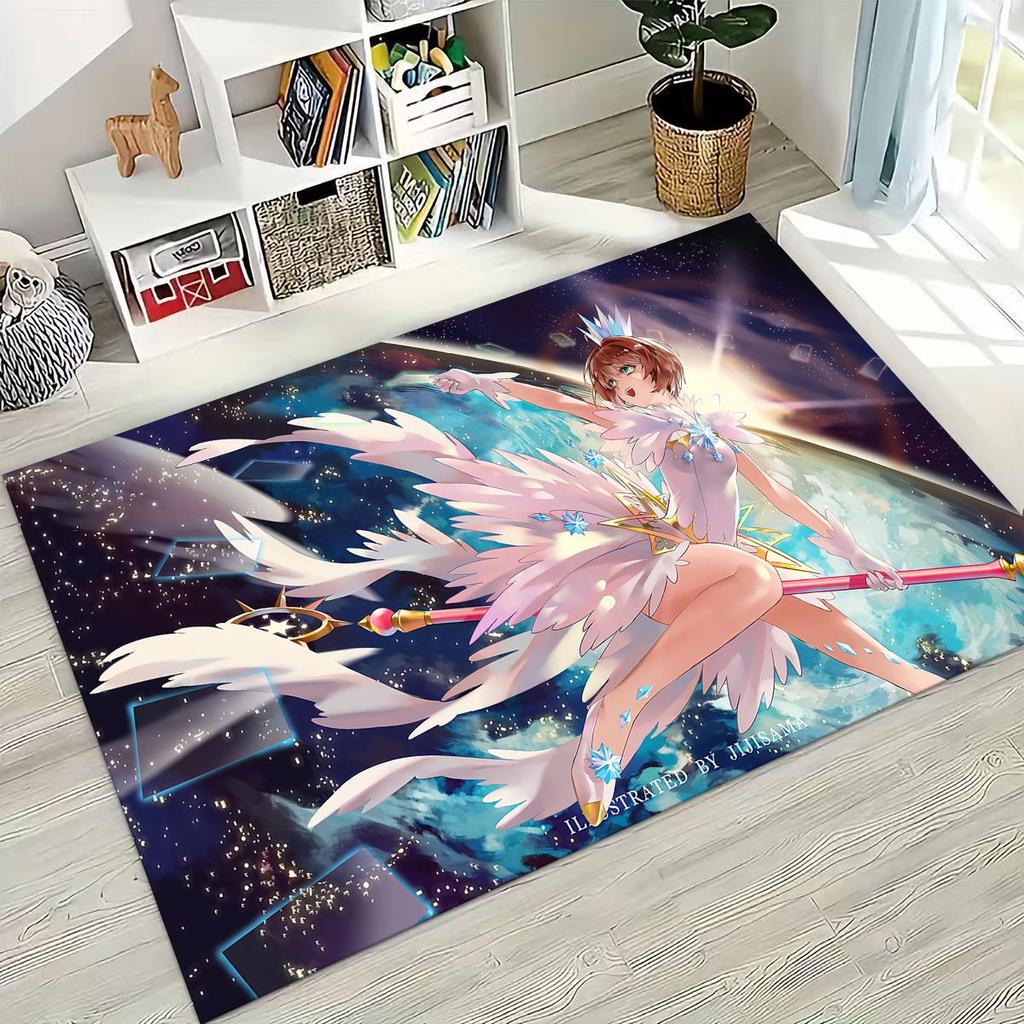 Cute Cartoon Card Captor Sakura Magic Girl Anime Art Rug for Bedroom Living Room Sofa Home Doormat Decor,Kids Non-slip Floor Mat