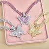 Unisex Butterfly Pendant Cuban Chain: Hip Hop Style Alloy Necklace with Full Diamond Design