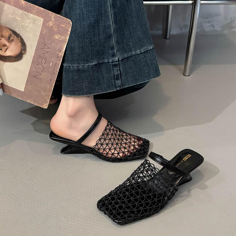 

Fashion New Strange Style Square Toe Women Slippers Air Mesh Height Increasing Fashion Solid Summer Outwear Women Shoes Zapatos Mujer 35