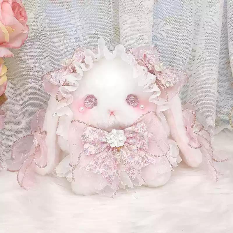 New Lolita Kawaii Drooping Ear Rabbit Doll Bag Bow Cute Plush Bag Pearl Original Crossbody Backpack Girlfriend Gift