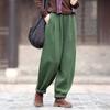 Autumn and Winter Women's Vintage Warm Pants Solid Color Linen Winter Elastic Waist Trouser Plus Velvet Women Long Pants