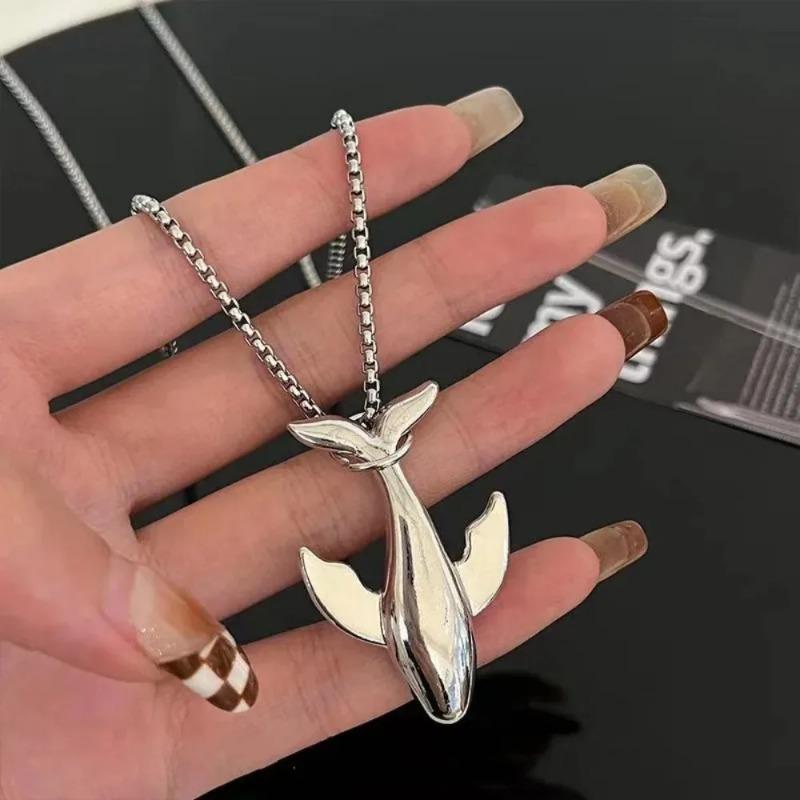 1PC  Fashion Smooth Whale Animal Pendant Necklace for Women Men Temperament Stainless Steel Chain Choker Jewelry Couple Gift